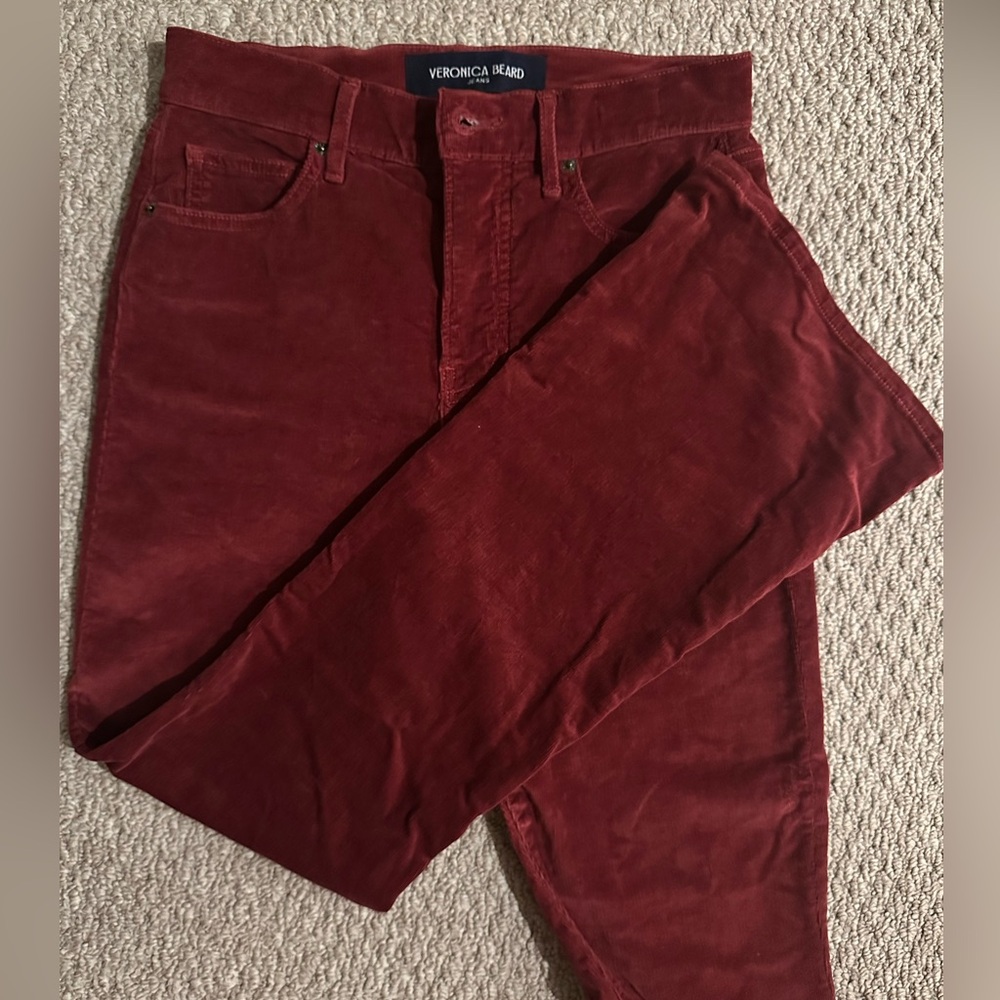 Veronica beard Carson cord high rise ankle flare in oxblood, size 27 - Picture 10 of 16